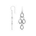 Sterling silver chandelier drop earrings featuring four open teardrop frames, twisted rope borders, small bead accents, articulated tiered construction, and elongated ear wires.