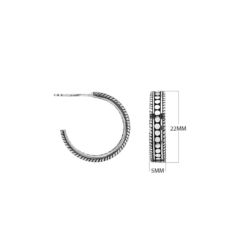 Sterling silver hoop earrings with rope and dot detailing
