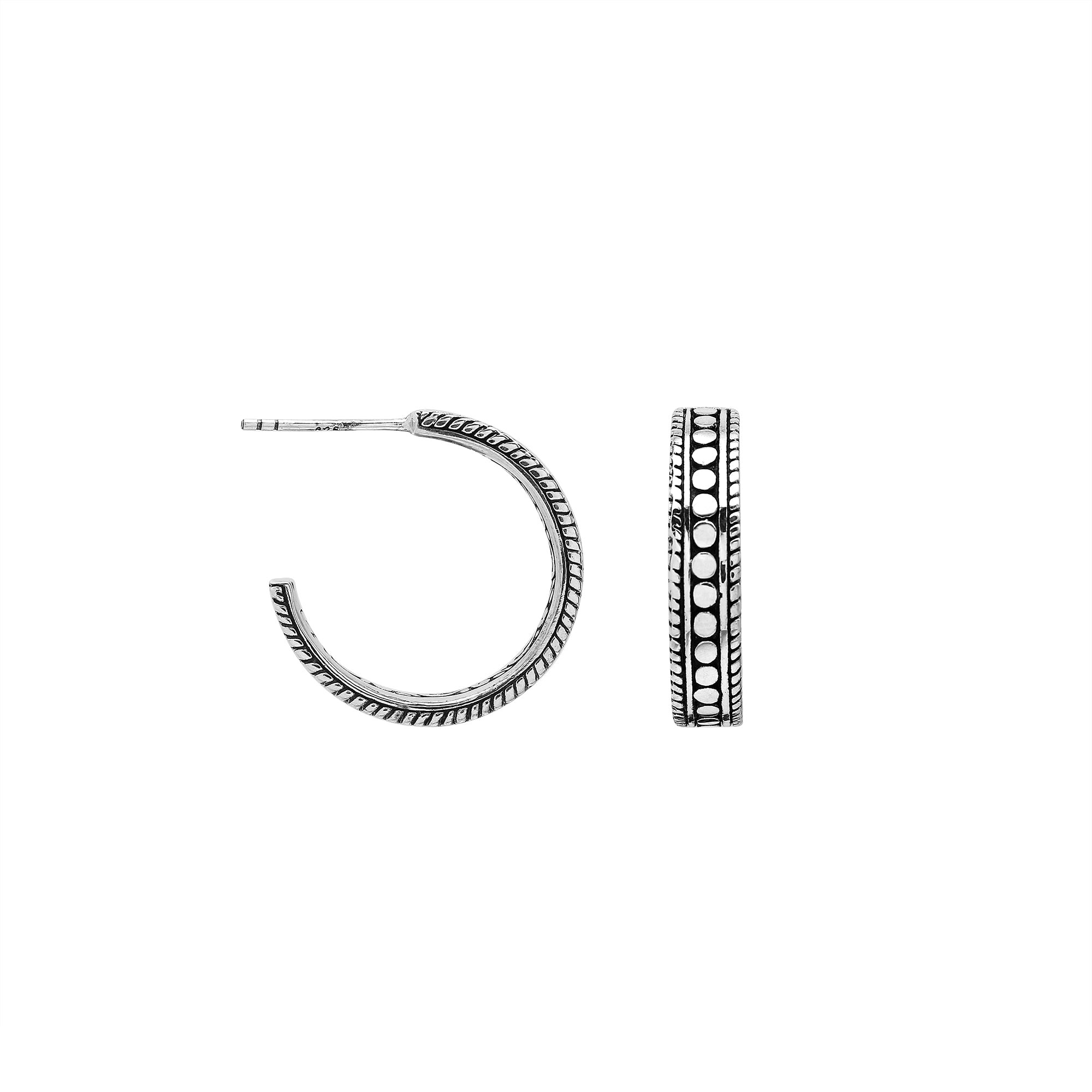 Sterling silver hoop earrings with rope and dot detailing