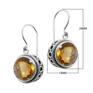 Wholesale sterling silver structured halo earrings featuring Citrine Quartz with polished finish and earwire lock.