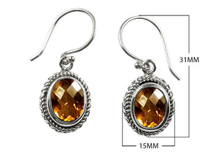 Wholesale sterling silver Citrine Quartz oval rope bezel drop earrings with earwire.
