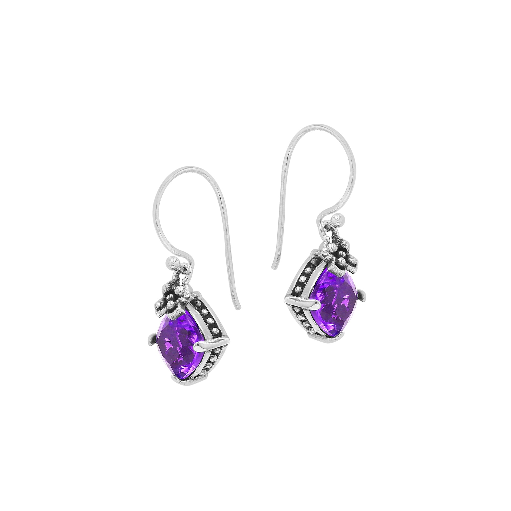 Amethyst Quartz prong-set Sterling Silver earrings