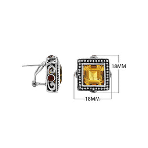 Sterling Silver Citrine Quartz square earrings with Garnet accents