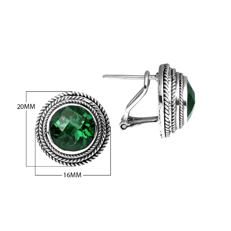 Sterling Silver Green Quartz round omega clip earrings