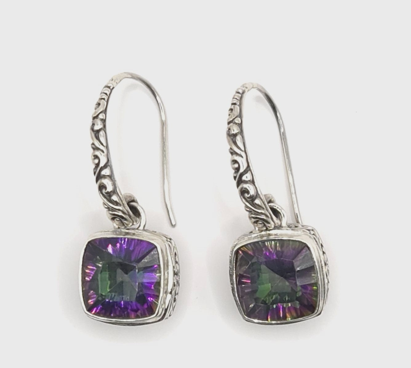 Sterling Silver Mystic Quartz square drop earrings
