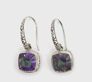 Sterling Silver Mystic Quartz square drop earrings