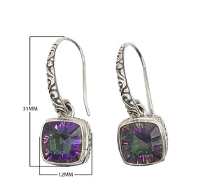 Sterling Silver Mystic Quartz square drop earrings