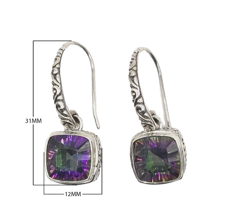 Sterling Silver Mystic Quartz square drop earrings