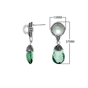 Sterling Silver Mabe Pearl and Green Quartz teardrop earrings
