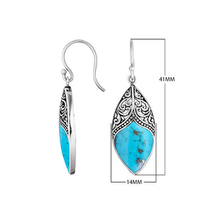 Wholesale sterling silver marquise earrings featuring Turquoise Shell with ornate decorative detailing.