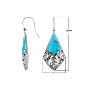 Wholesale Sterling Silver Turquoise Shell diamond earrings with cutout filigree design, earwire lock, and polished finish handcrafted in Bali.