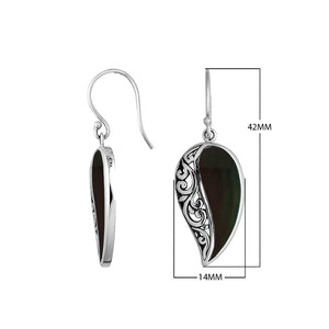 Wholesale Sterling Silver Black Shell leaf earrings with openwork filigree pattern and earwire lock handcrafted in Bali.
