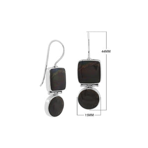 Wholesale Sterling Silver Black Shell hinged earrings with dual-shape design and earwire lock handcrafted in Bali.