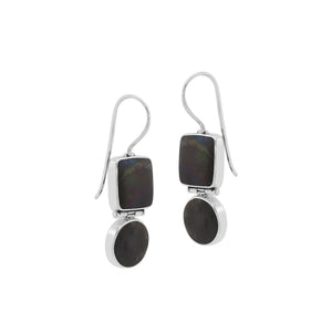 Wholesale Sterling Silver Black Shell hinged earrings with dual-shape design and earwire lock handcrafted in Bali.