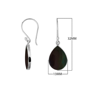 Wholesale Sterling Silver Black Shell pear drop earrings with sleek polished setting and earwire lock handcrafted in Bali.