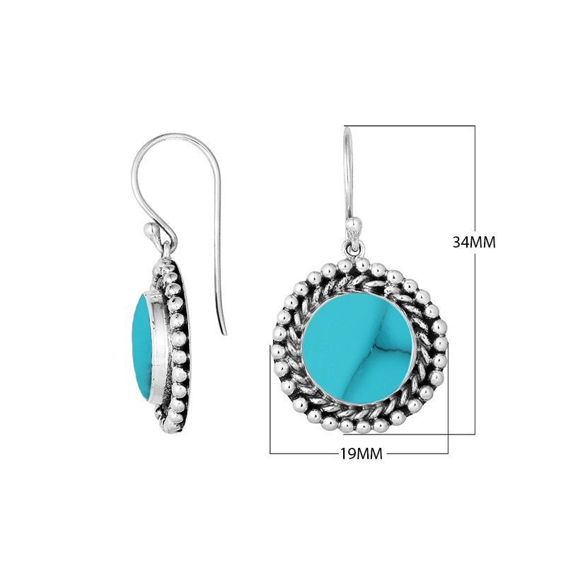 Wholesale Sterling Silver Round Earrings With Turquoise Shell And Beaded Frame