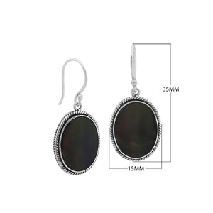 Wholesale Sterling Silver Oval Earrings With Black Shell And Rope Border