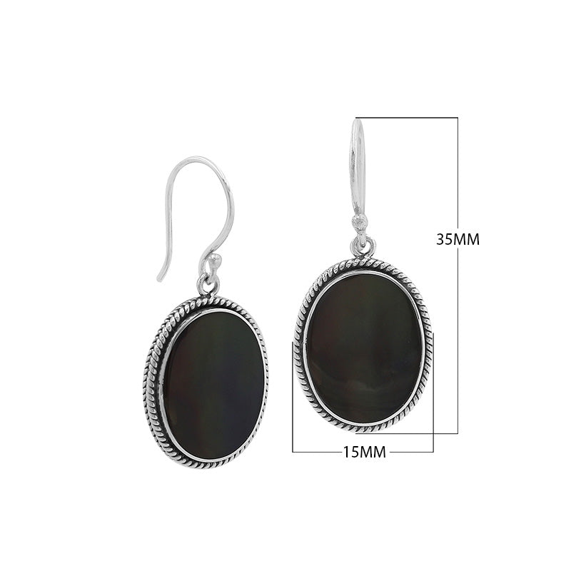 Wholesale Sterling Silver Oval Earrings With Black Shell And Rope Border