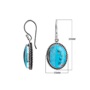 Wholesale Sterling Silver Oval Earrings With Turquoise Shell And Rope Border