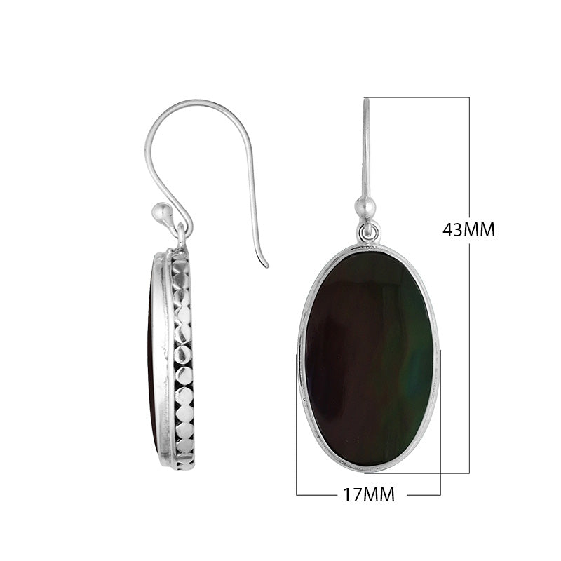 Wholesale Sterling Silver Oval Earrings With Black Shell And Hammered Edge