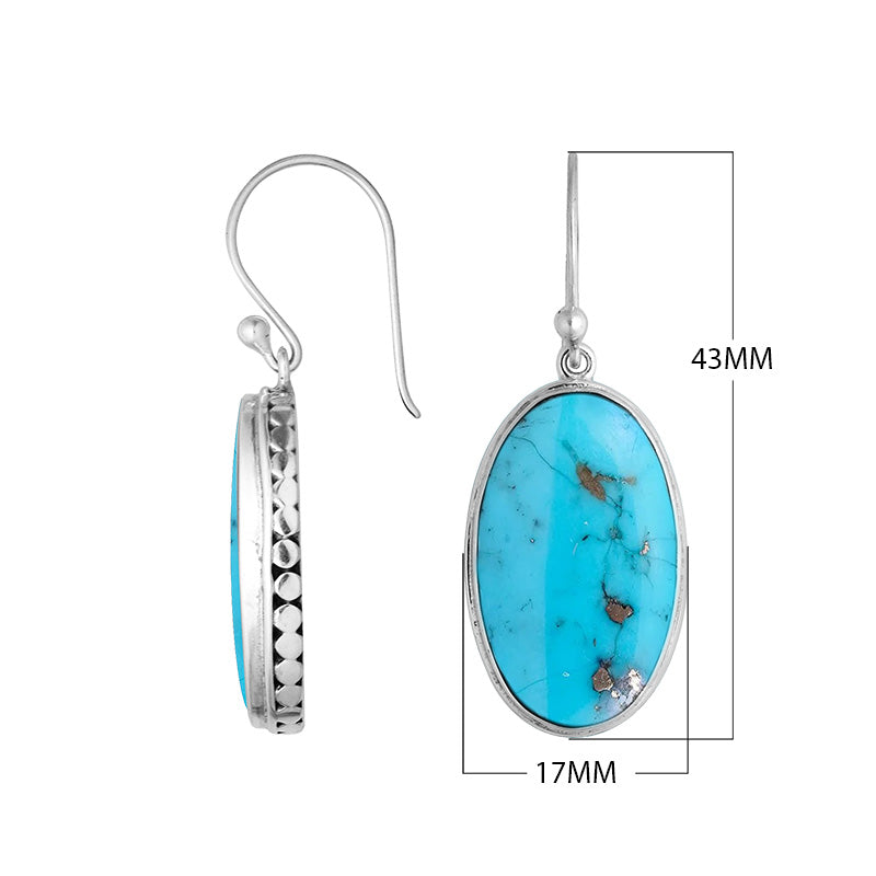 Wholesale Sterling Silver Oval Earrings With Turquoise Shell And Hammered Edge