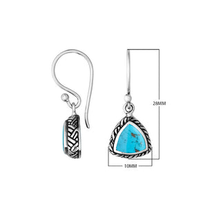 Wholesale sterling silver trillion Turquoise Shell hook earrings with rope detailing