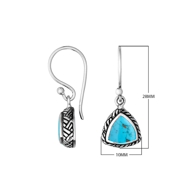 Wholesale sterling silver trillion Turquoise Shell hook earrings with rope detailing