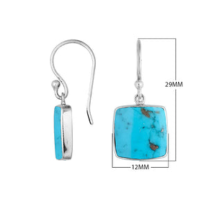 Wholesale sterling silver square Turquoise Shell hook earrings with polished bezel detailing