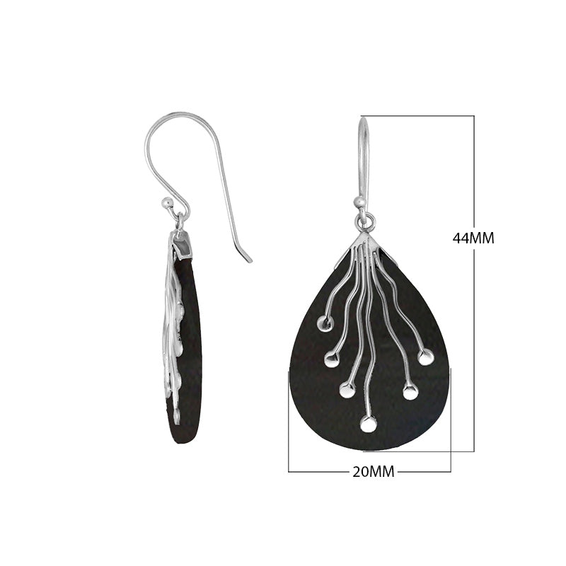 Wholesale sterling silver earrings with structured Black Shell drops and clean linear cascading accents.