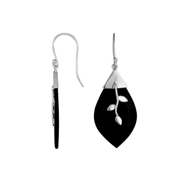 Wholesale sterling silver Black Shell leaf earrings handcrafted in Bali