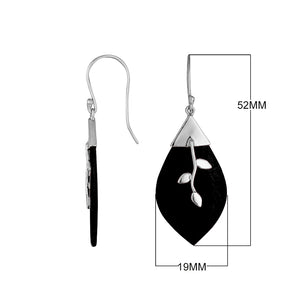 Wholesale sterling silver leaf Black Shell earrings with silver branch detailing