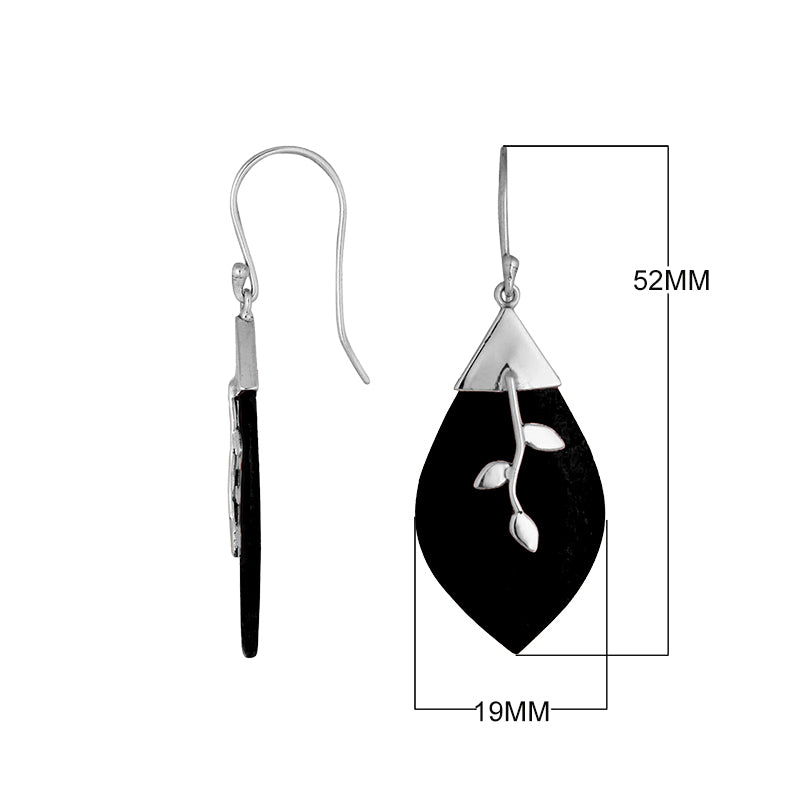 Wholesale sterling silver leaf Black Shell earrings with silver branch detailing
