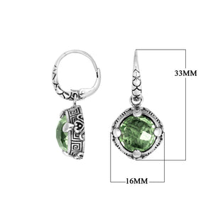 Wholesale sterling silver round Green Amethyst Quartz earrings with detailed handcrafted design