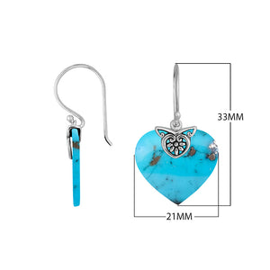 Wholesale sterling silver heart-shaped Turquoise Shell earrings with handcrafted silver detailing