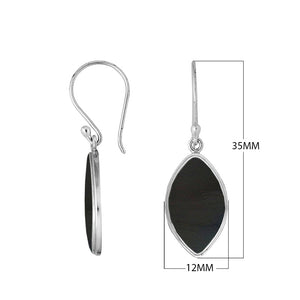Bulk marquise-shaped silver earrings featuring glossy Black Shell in a polished minimalist frame.