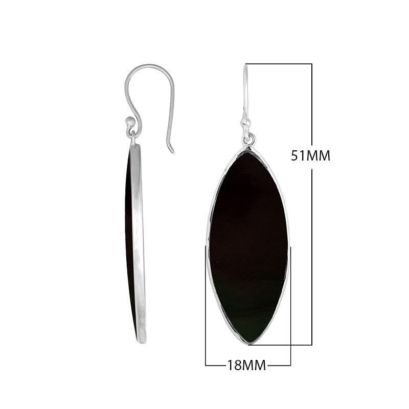 Wholesale sterling silver marquise earrings featuring rich Black Shell and a polished smooth-edge finish.