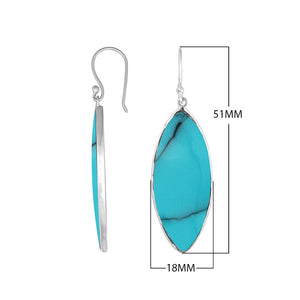 Wholesale sterling silver marquise earrings featuring bright Turquoise Shell with a polished smooth-edge finish.