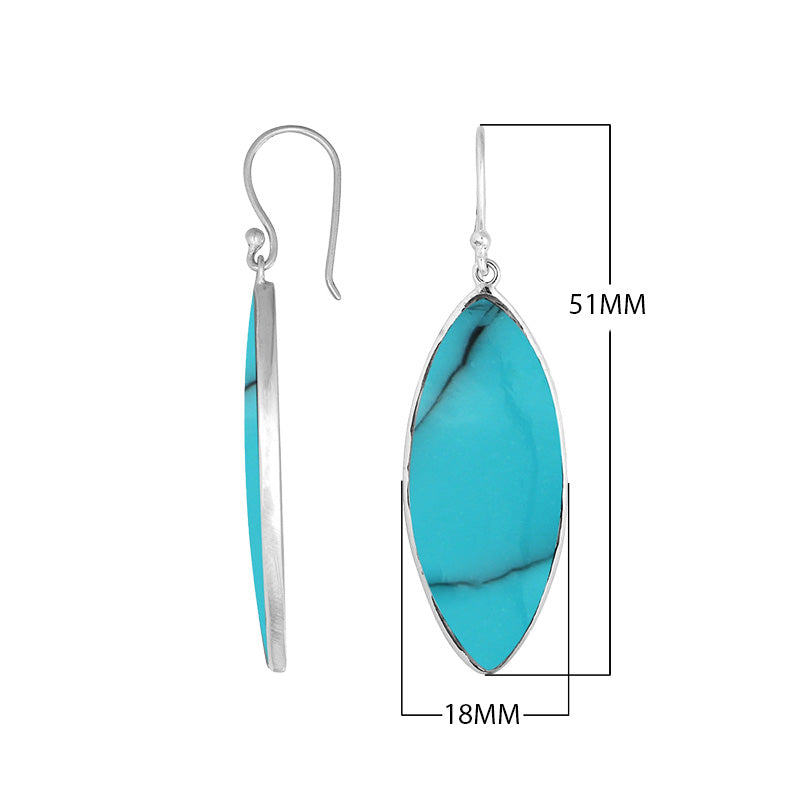 Wholesale sterling silver marquise earrings featuring bright Turquoise Shell with a polished smooth-edge finish.