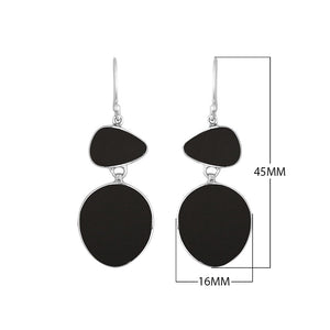 Wholesale sterling silver double-drop earrings crafted with deep Black Shell in polished settings.