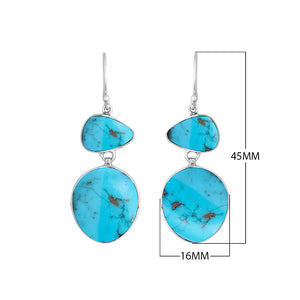 Wholesale sterling silver double-drop earrings featuring bright Turquoise Shell in polished settings.