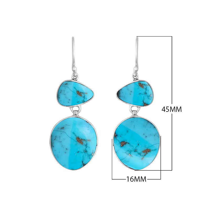 Wholesale sterling silver double-drop earrings featuring bright Turquoise Shell in polished settings.
