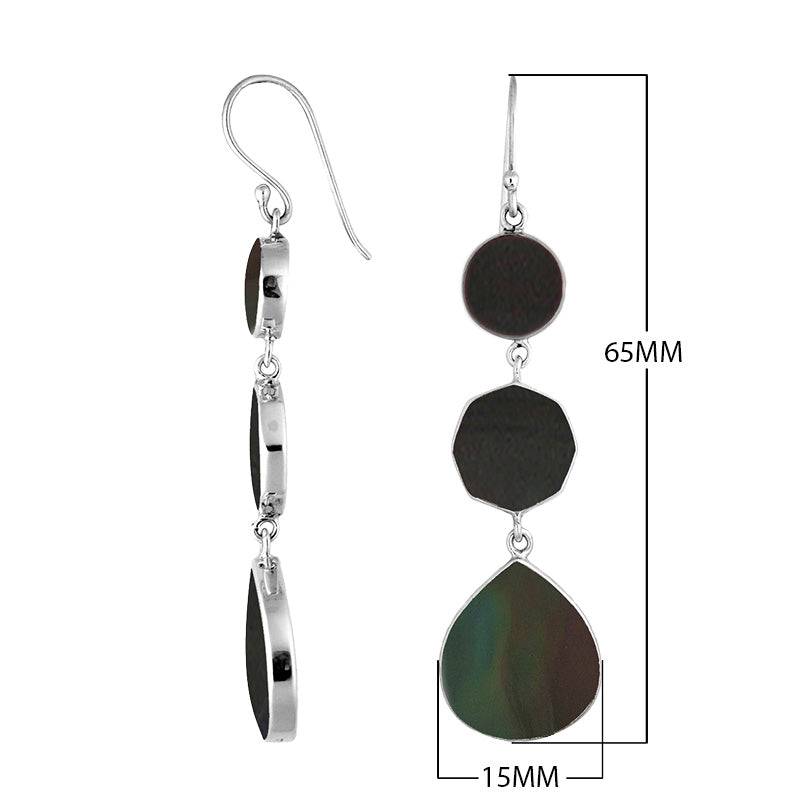 Sterling Silver Black Shell multi shape earrings with Earwire and mirror-polished finish for wholesale jewelry collections.