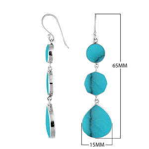 Sterling Silver Turquoise Shell multi shape earrings with Earwire and polished mirror finish for wholesale jewelry collections.