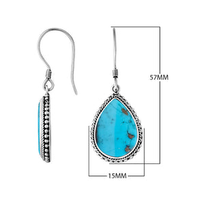 Sterling Silver Turquoise Shell pear earrings with Earwire and rope-style border for wholesale jewelry collections.