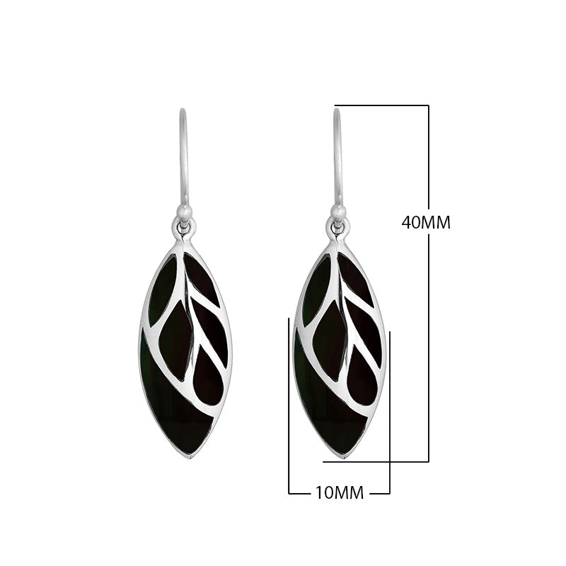 Sterling Silver Black Shell leaf earrings with Earwire and polished silver detailing for wholesale jewelry collections.