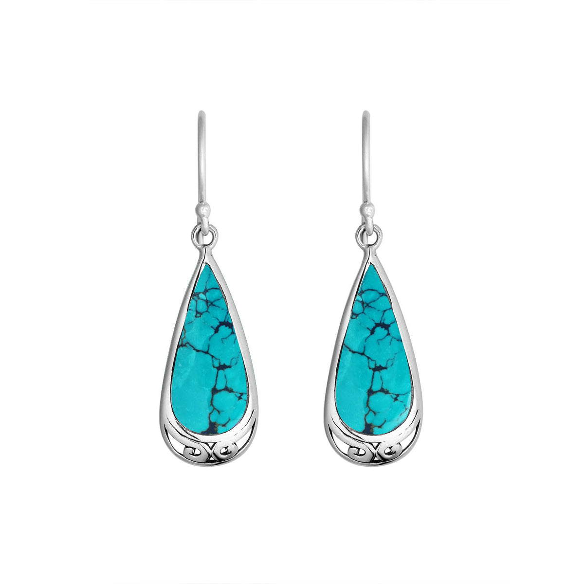 Bulk teardrop silver earrings featuring Turquoise Shell panels and a polished streamlined finish.
