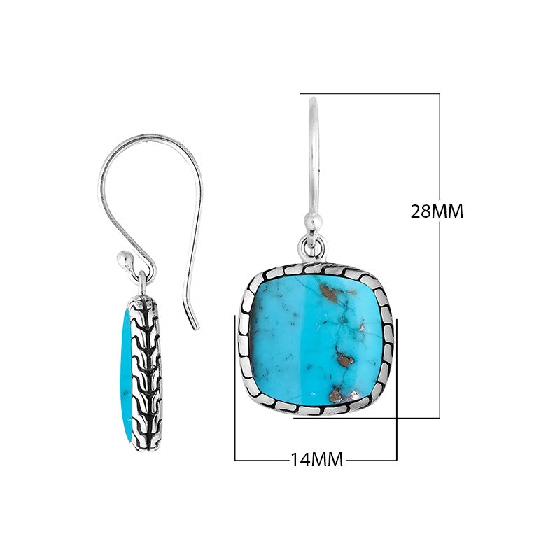 Silver cushion earrings with Turquoise Shell and textured border