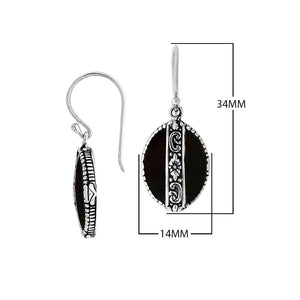 Sterling silver Black Shell oval earrings with floral silver center band for wholesale jewelry collection.