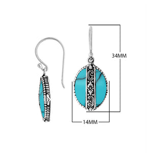 Sterling silver Turquoise Shell oval earrings with floral silver center band for wholesale jewelry collection.