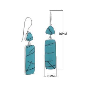 Sterling Silver Turquoise Shell Geometric Tapered Top And Rectangle Panel Earrings With Polished Finish